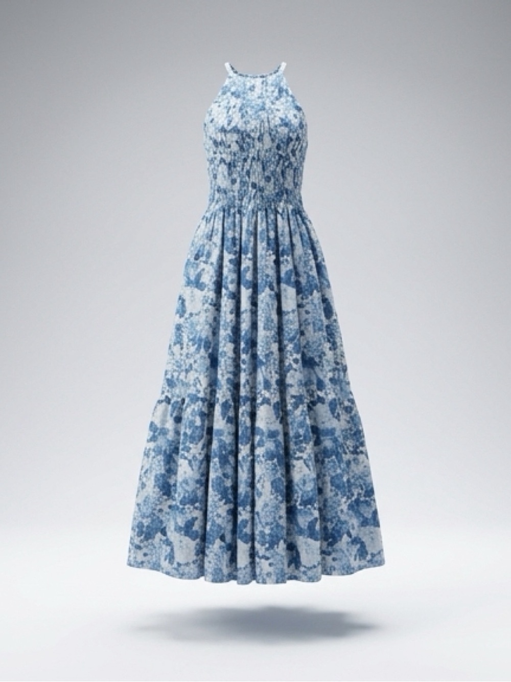 Abercrombie & Fitch Blue and Cream Floral Smocked Maxi Dress - Picture 3 of 8